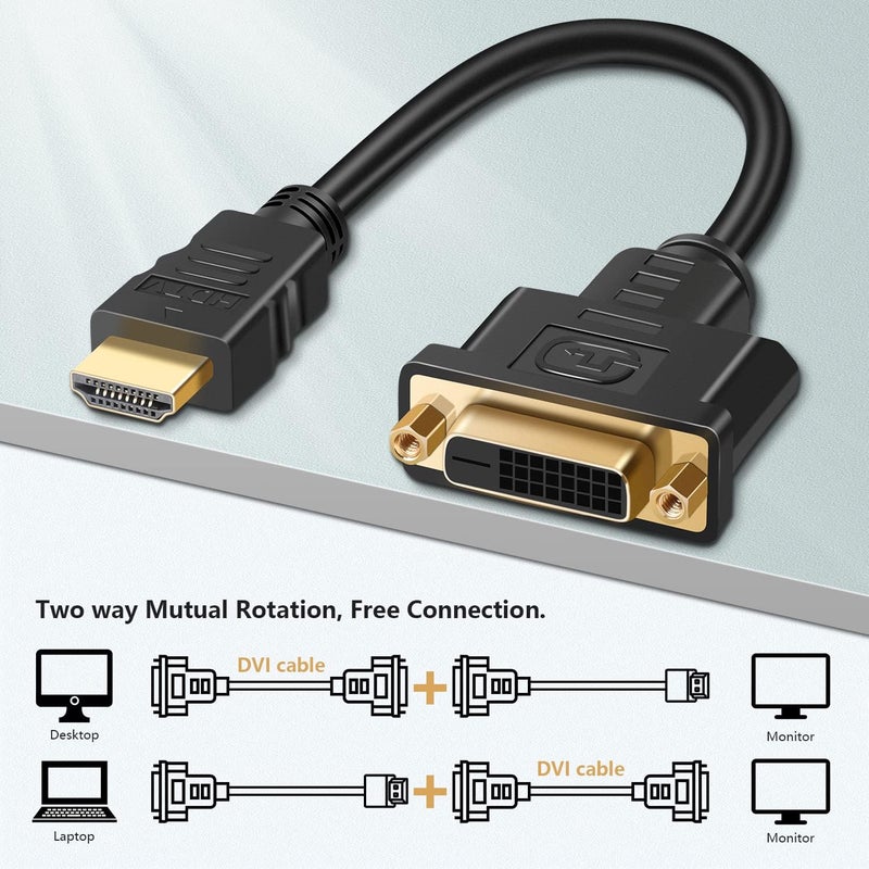 Saisn HDMI to DVI Adapter Cable, Bi-Directional HDMI Male to DVI-D (24+1) Female Converter Cord 1080P DVI to HDMI HD Video Adapter Wire for HDTV, PC, Xbox, Blue-ray DVD, A/V Receivers - Image 2
